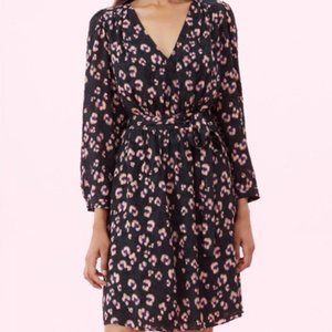 Rebecca Taylor CHEETAH SATIN JACQUARD V-NECK DRESS size 6